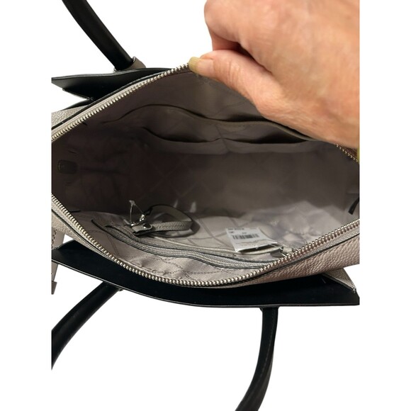 Michael Kors Mercer Medium Zip Belted Satchel Black Gray Leather Shoulder Bag - Picture 12 of 15